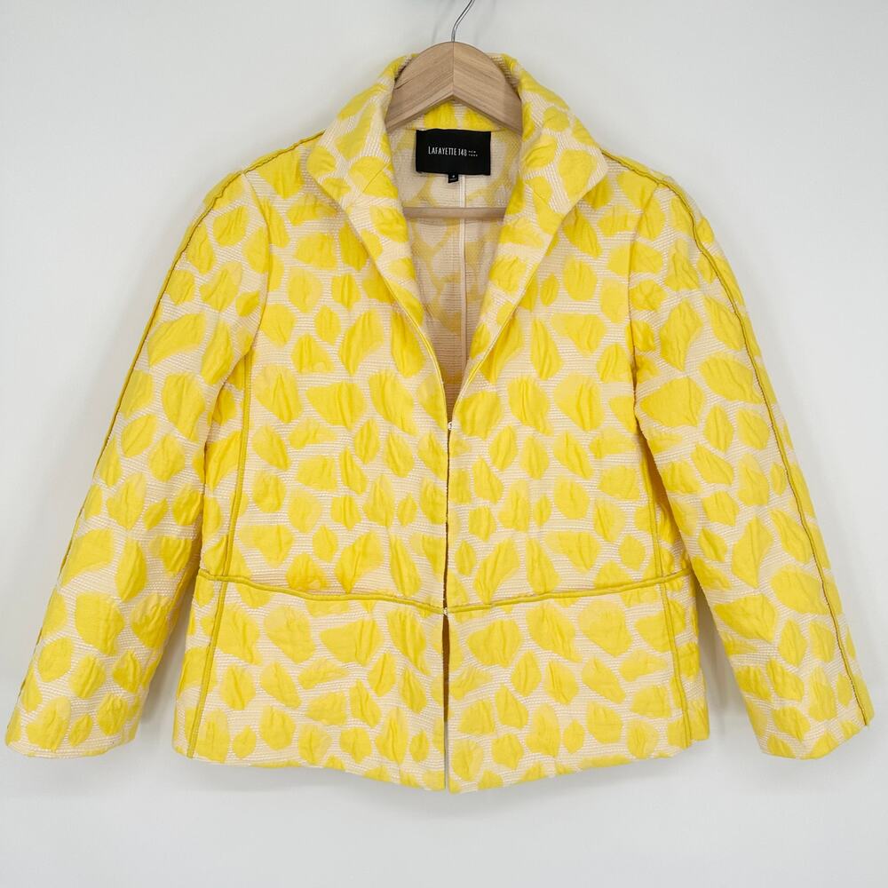 LAFAYETTE 148 Seersucker Jacket Textured Abstract Pebble Lemon Yellow Blazer